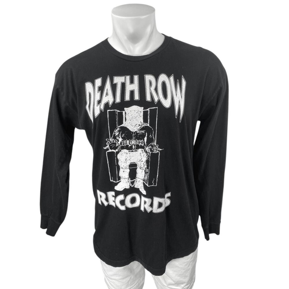 Death Row Records Men's Black White Long Sleeve Graphic T Shirt Tee Top Size M